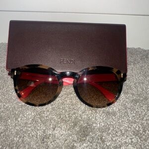 Fendi Brown Tortoiseshell Sunglasses with Red Case
